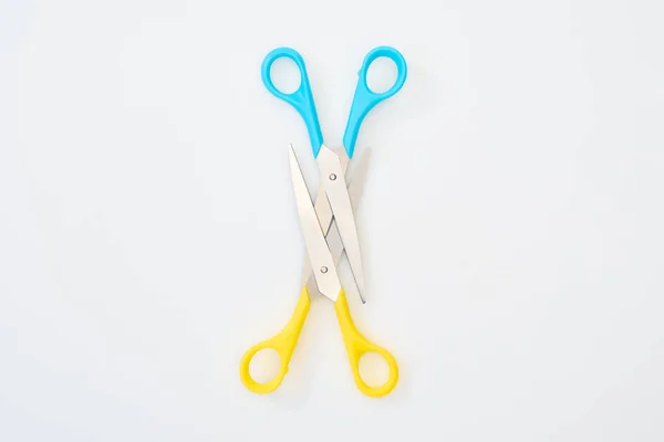 Top View Colourful Scissors Isolated White — Stock Photo, Image