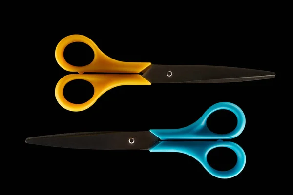 Top View Two Closed Scissors Isolated Black — Stock Photo, Image