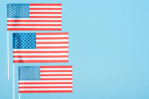 Top View Usa Flags Sticks Blue Background — Stock Photo, Image