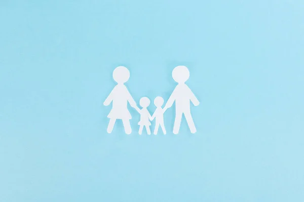 Top View White Paper Cut Family Blue Background — Stock Photo, Image