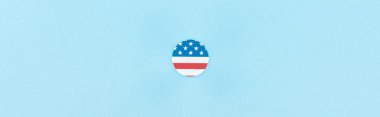 top view of paper cut decorative circle made of american flag on blue background, panoramic shot  clipart