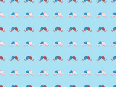 seamless background pattern with paper cut mustache made of american flags on blue  clipart