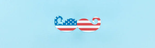 Top View Decorative Mustache Made American Flag Blue Background Panoramic — Stock Photo, Image