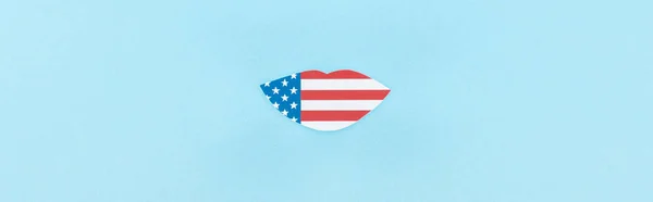 Panoramic Shot Paper Cut Decorative Lips Made American Flag Blue — Stock Photo, Image