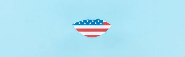 Panoramic Shot Paper Cut Lips Made American Flag Blue Background — Stock Photo, Image