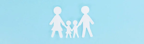 Top View White Decorative Paper Cut Family Blue Background Panoramic — Stock Photo, Image