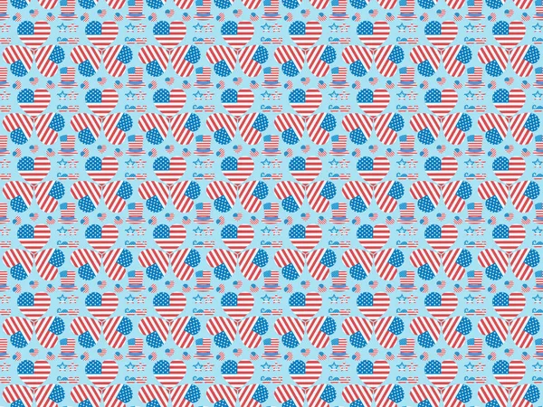 Безшовний Фон Візерунок Вусами Окулярами Капелюхами Серцями Національних Американських Прапорів — стокове фото