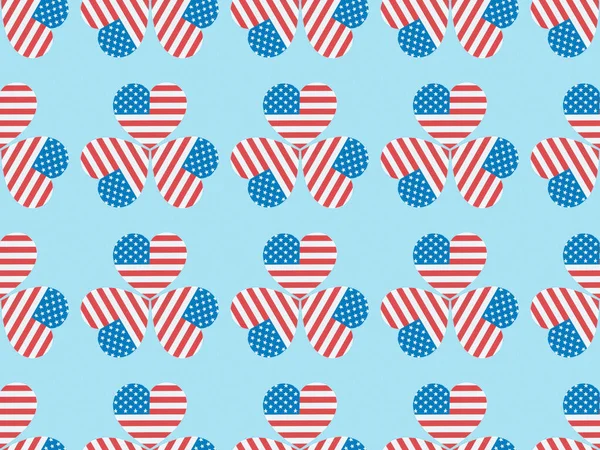 Sömlös Bakgrundsmönster Med Hjärtan Gjorda Usa Flaggor Blå — Stockfoto