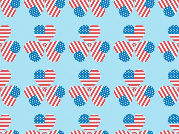 безseamless фон узор с сердечками из американских флагов на синем фоне
 