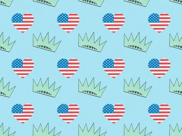 Seamless Background Pattern Hearts Made Usa Flags Crowns Blue Independence — Stock Photo, Image