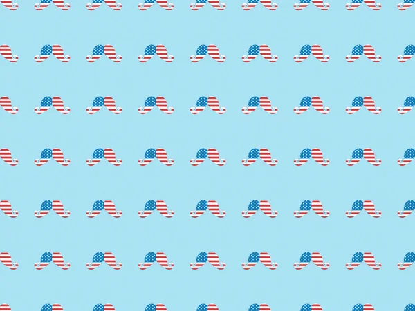 Seamless Background Pattern Paper Cut Mustache Made American Flags Blue — Stock Photo, Image