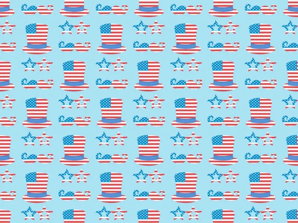 Seamless Background Pattern Mustache Glasses Hats Made Usa Flags Blue — Stock Photo, Image