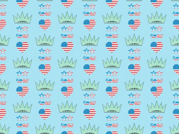 Seamless Background Pattern Hearts Mustache Glasses Made National Flags Crowns — Stock Photo, Image