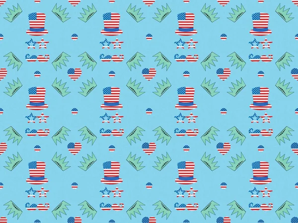 Seamless Background Pattern Mustache Hats Glasses Made Flags Crowns Blue — Stock Photo, Image