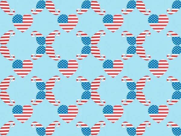Seamless Background Pattern Paper Cut Decorative Mustache Hearts Made American — Stock Photo, Image