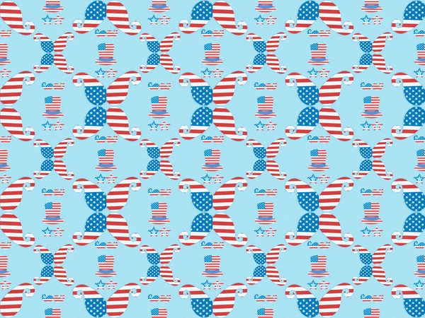 Seamless Background Pattern Mustache Glasses Hats Made American National Flags — Stock Photo, Image