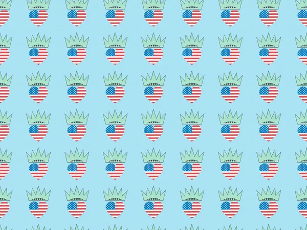 Seamless background pattern with hearts made of us national flags and crowns on blue, Independence Day concept — Stock Image Seamless Background Pattern Hearts Made National Flags Crowns Blue Independence Royalty Free Stock Images