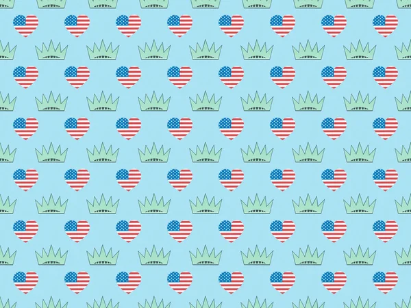 Seamless background pattern with hearts made of us flags and crowns on blue, Independence Day concept — Stock Image Seamless Background Pattern Hearts Made Flags Crowns Blue Independence Day Royalty Free Stock Images