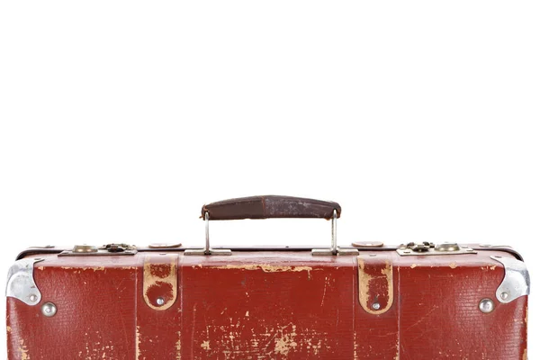 Close View Handle Retro Brown Suitcase Isolated White — Stock Photo, Image