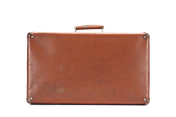 Leather Brown Vintage Suitcase Isolated White — Stock Photo, Image