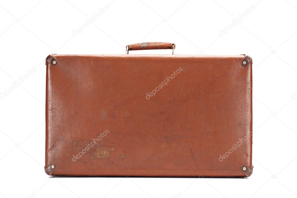 leather brown vintage suitcase isolated on white