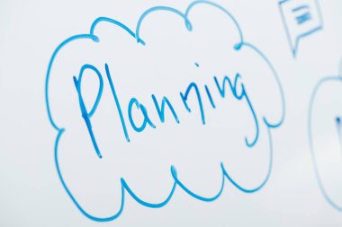 beyaz flipchart üzerinde yazılmış kelime planlama yakın görünümü