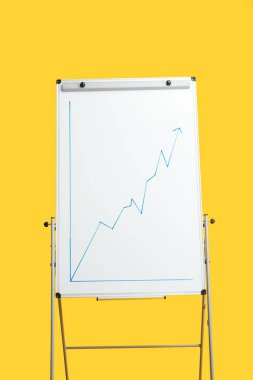 white flipchart with growth graphic isolated on yellow