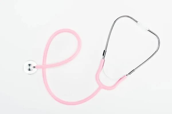 Top View Pink Stethoscope White Background — Stock Photo, Image