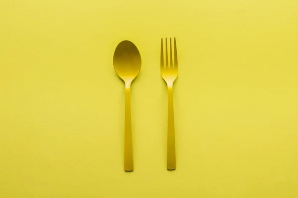 Top View Yellow Spoon Fork Isolated Yellow — Stock Photo, Image