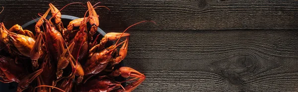 Panoramic Shot Red Lobsters Plate Wooden Surface — Stock Photo, Image