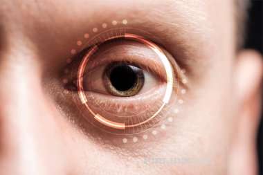 veri illüstrasyon, robotik kavram ile insan gözünün yakın görünümü
