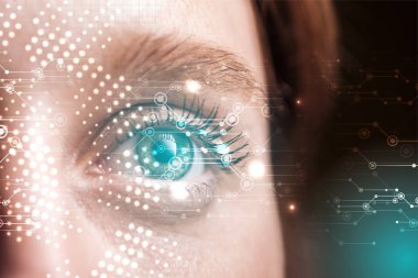veri illüstrasyon, robotik kavram ile insan gözünün yakın görünümü