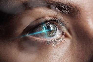 veri illüstrasyon, robotik kavram ile insan gözünün yakın görünümü