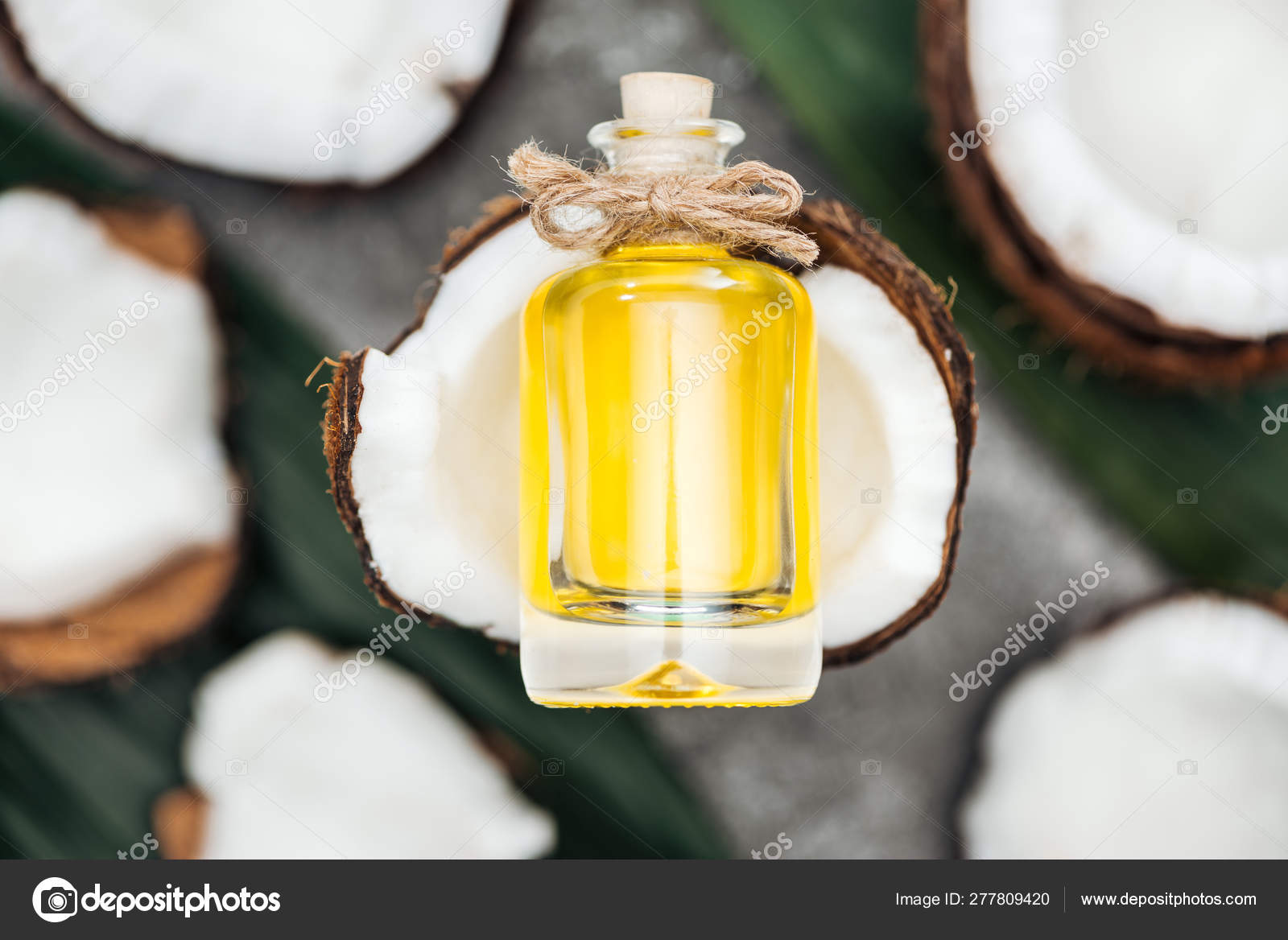 Download Selective Focus Coconut Oil Bottle White Coconut Half Stock Photo Image By C Vadimvasenin 277809420