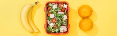 muz ve portakal yakın gıda ile öğle yemeği kutusunun panoramik çekim