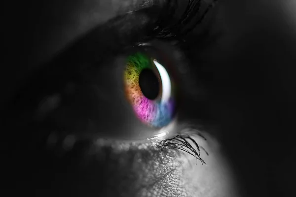 Black White Shot Human Bright Rainbow Colors Eye — Stock Photo, Image