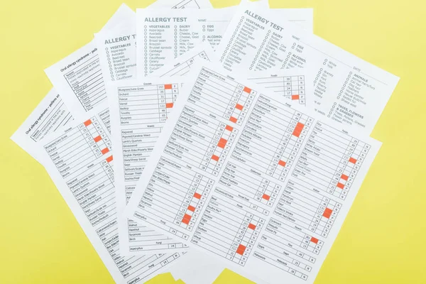 Top View Allergy Test Results Isolated Yellow — Stock Photo, Image