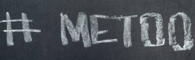 panoramic shot of hashtag me too written with chalk on chalkboard clipart
