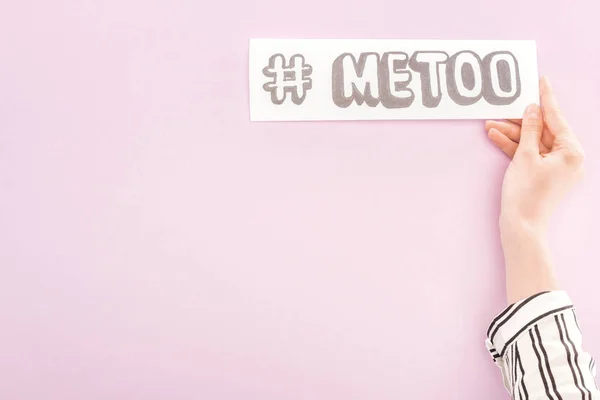 Cropped View Woman Holding Paper Hashtag Too Light Pink Background — Stock Photo, Image