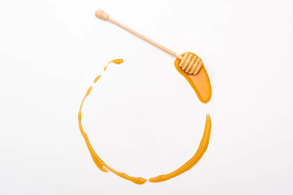 Top View Honey Frame Copy Space Wooden Honey Dipper Isolated — Stock Photo, Image