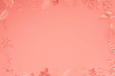 top view of coral tropical paper cut palm leaves, minimalistic background with copy space clipart