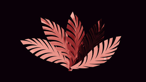 top view of paper cut coral leaves isolated on black, background pattern