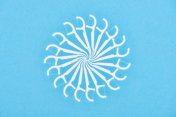 Top View White Floss Toothpicks Isolated Blue — Stock Photo, Image