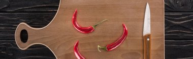 bıçak ve biber ile ahşap kesme tahtası panoramik atış