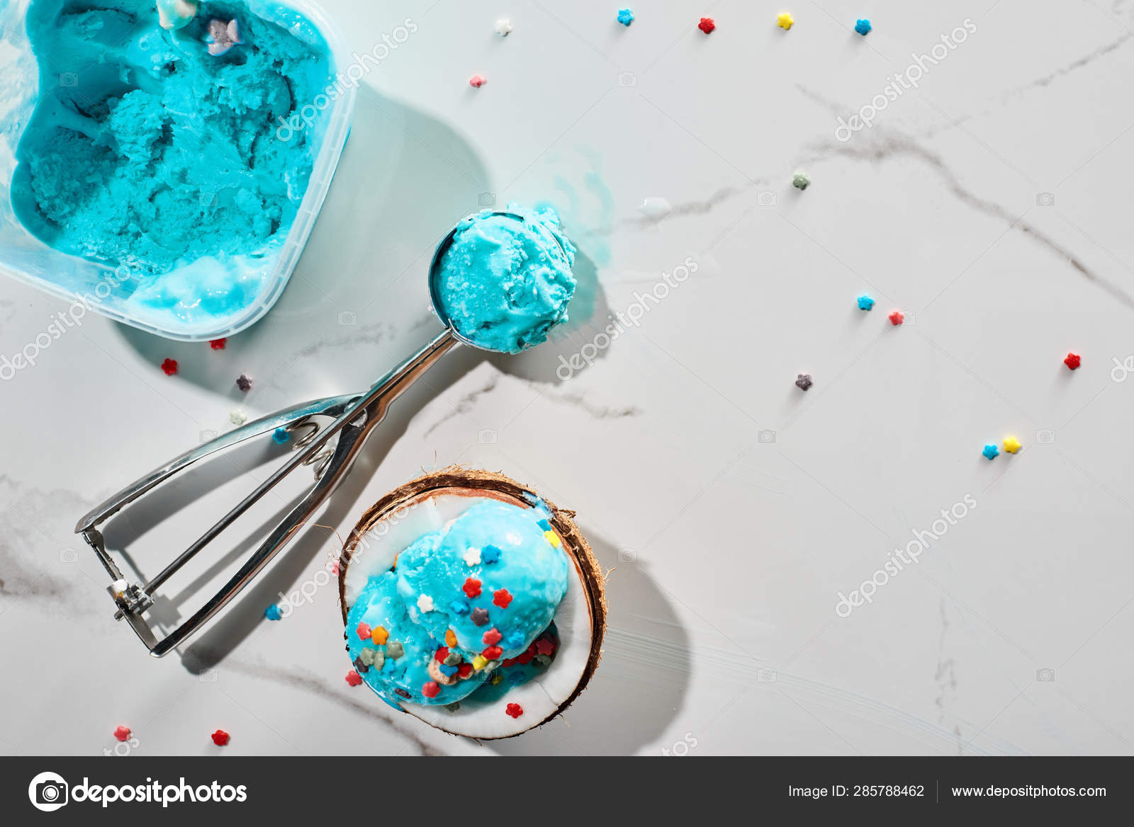 Top View Delicious Blue Ice Cream Sprinkles Coconut Half Ice Stock Photo By C Vadimvasenin Top View Delicious Blue Ice Cream Sprinkles Coconut Half Ice Stock Photo By C Vadimvasenin