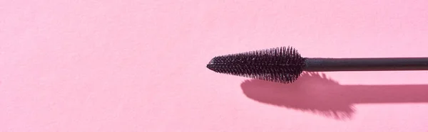 Panoramic Shot Brush Mascara Pink Background — Stock Photo, Image