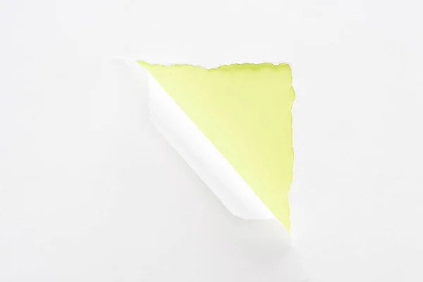 Papel Rasgado Rolado Branco Fundo Colorido Verde Limão — Fotografia de Stock