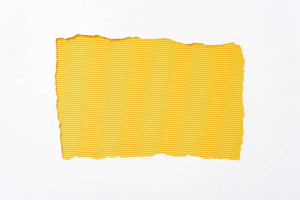 Pruhované Žluté Pozadí Bílém Roztrhané Papírové Díře — Stock fotografie