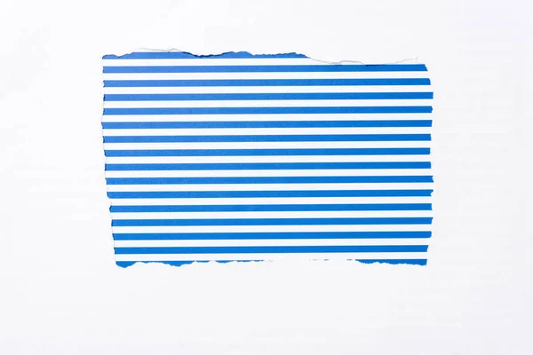 Fond Coloré Rayé Bleu Dans Trou Papier Déchiré Blanc — Photo