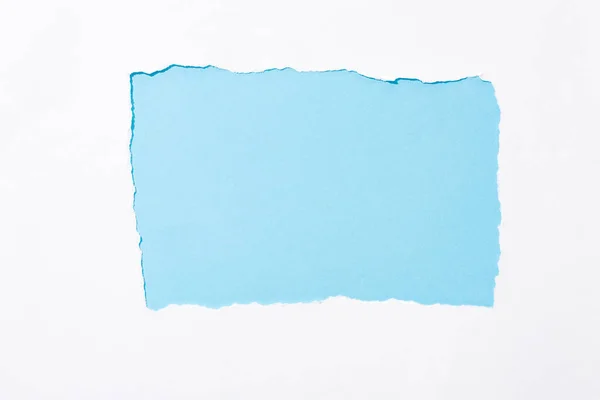 Luz Azul Colorido Fundo Branco Rasgado Buraco Papel — Fotografia de Stock